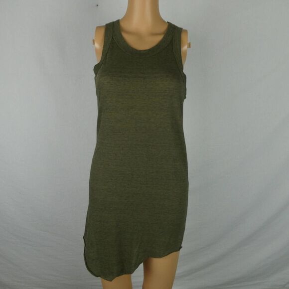 Nightcap Heathered Army Green Tank Mini Dress Asymmetrical Sleeveless 4 Large - Picture 2 of 7
